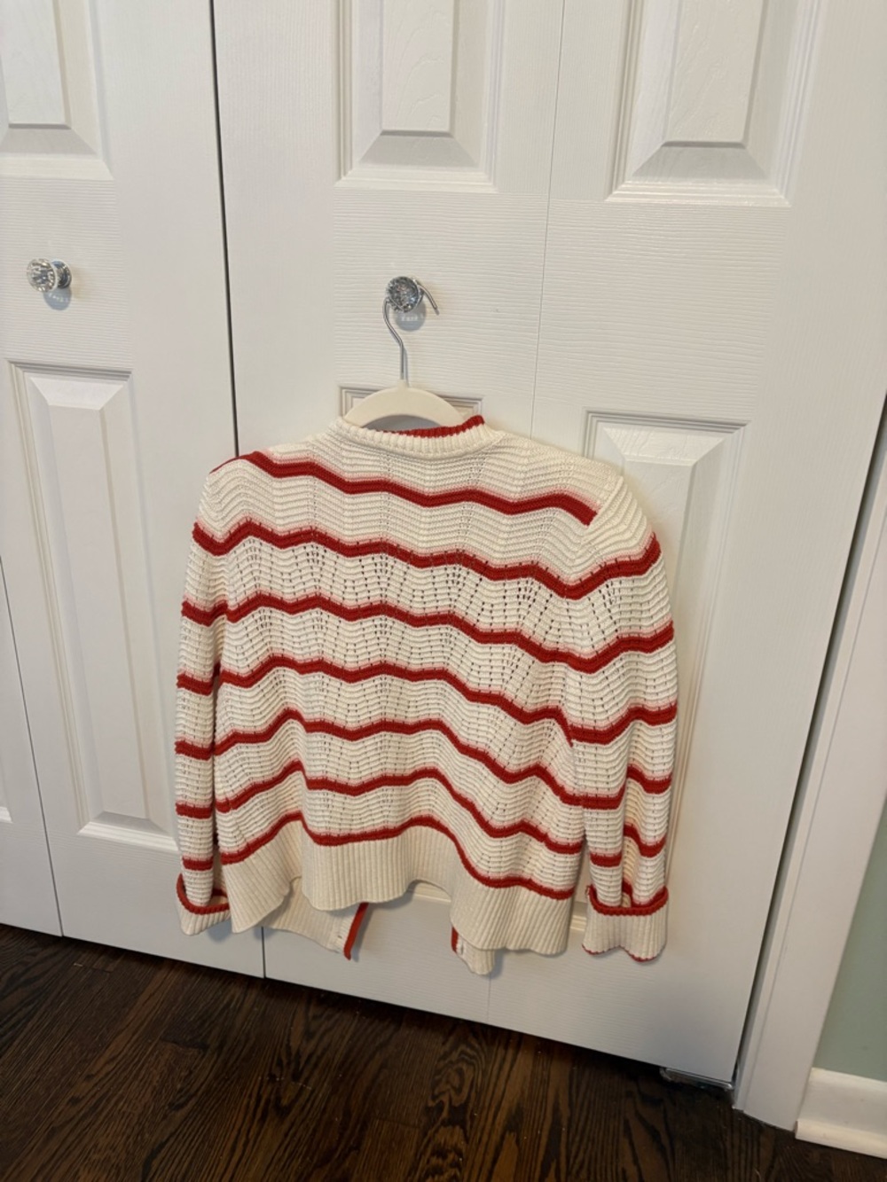 Veronica Beard Cream and Red Wavy Stripe Cardigan - Picture 3 of 3
